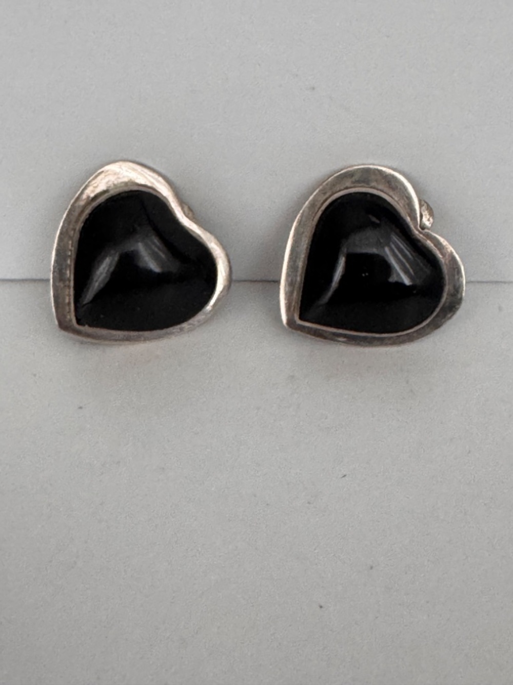 Vintage Taxco Sterling Silver Onyx 3D heart clip on Earrings TP-48 925 JP
